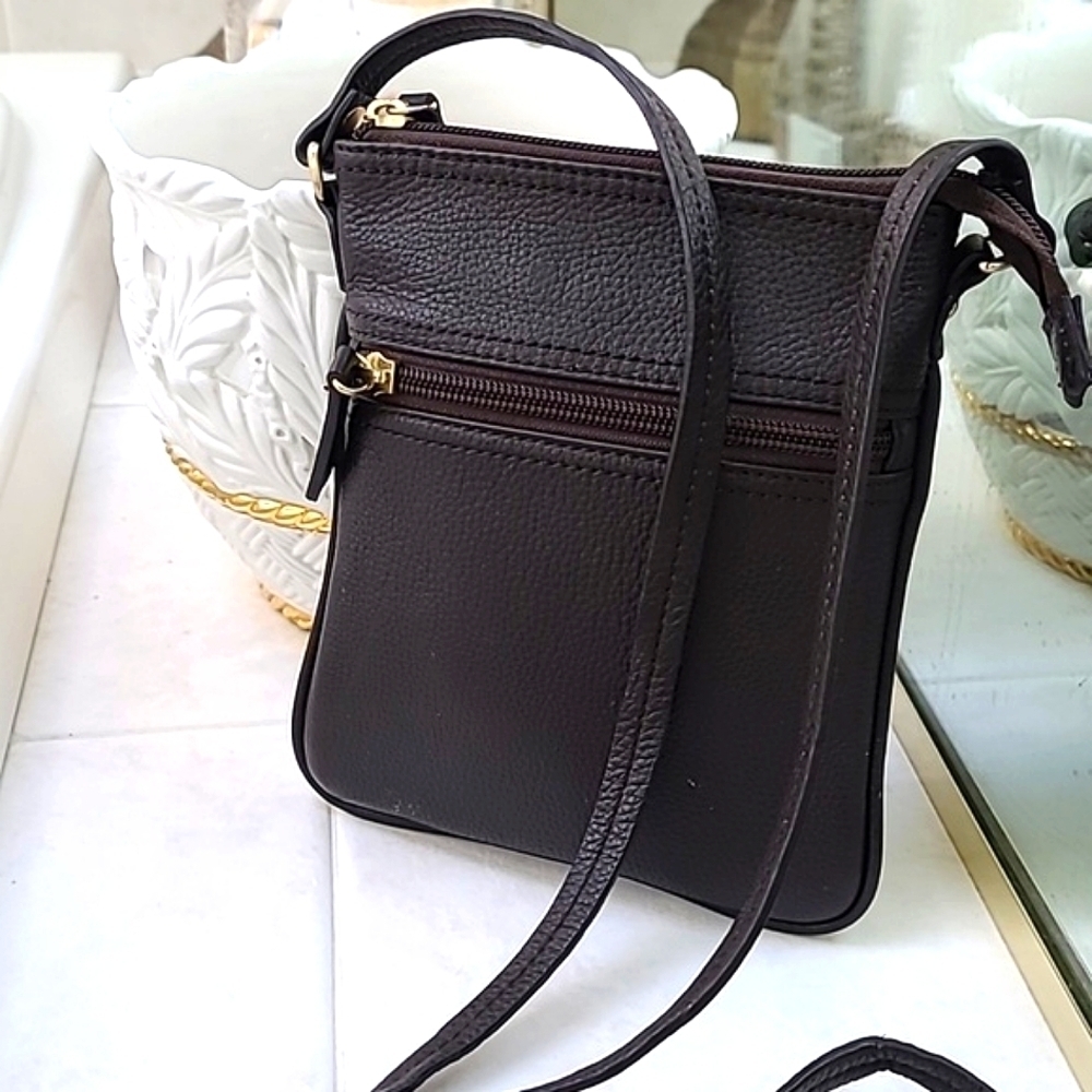 Talbots Leather Crossbody Bag Sling Brown Phone Card Organizer Wallet like New